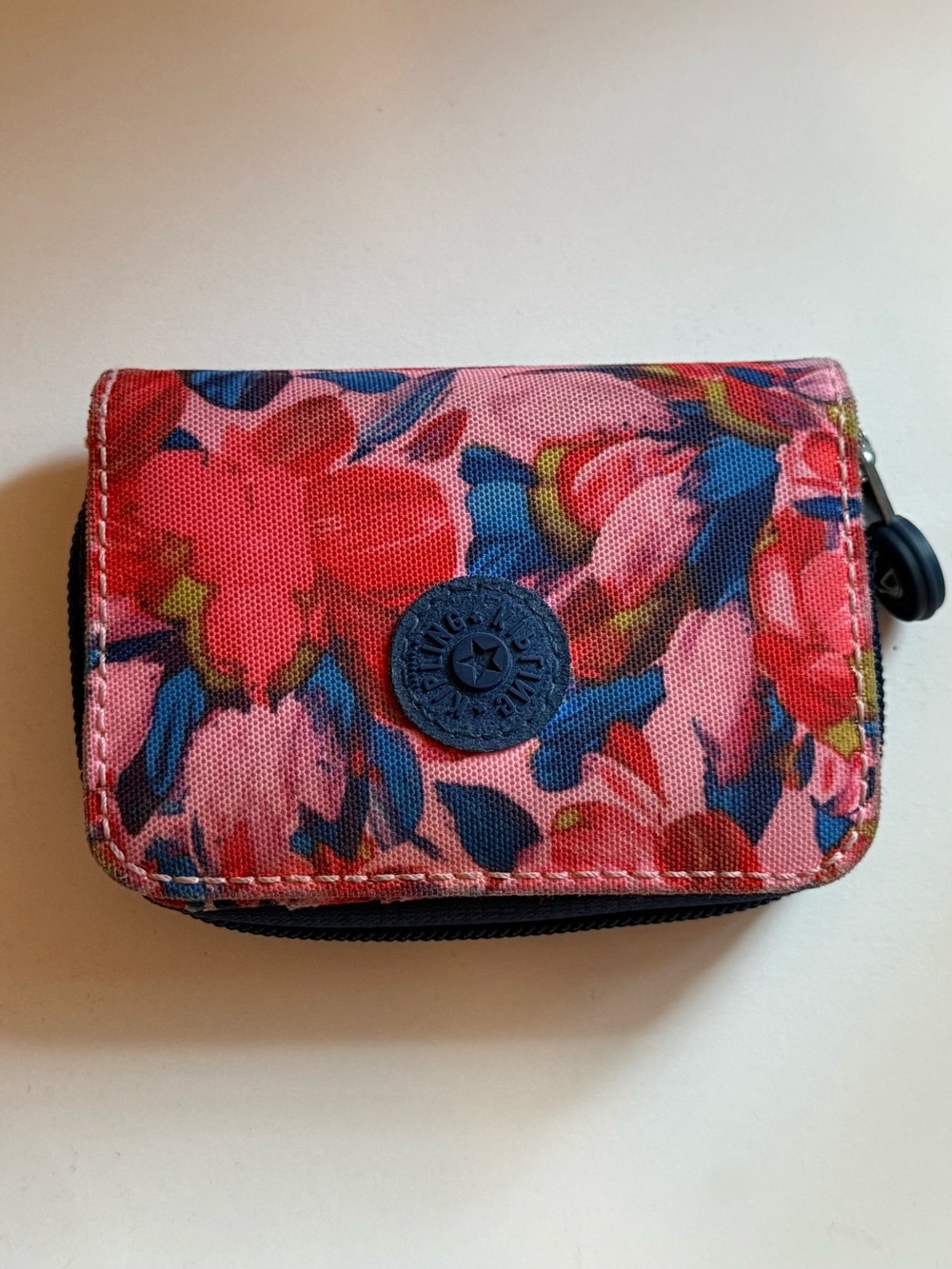 Kipling Pink Floral Compact Zip Wallet Card Holder Multicolor